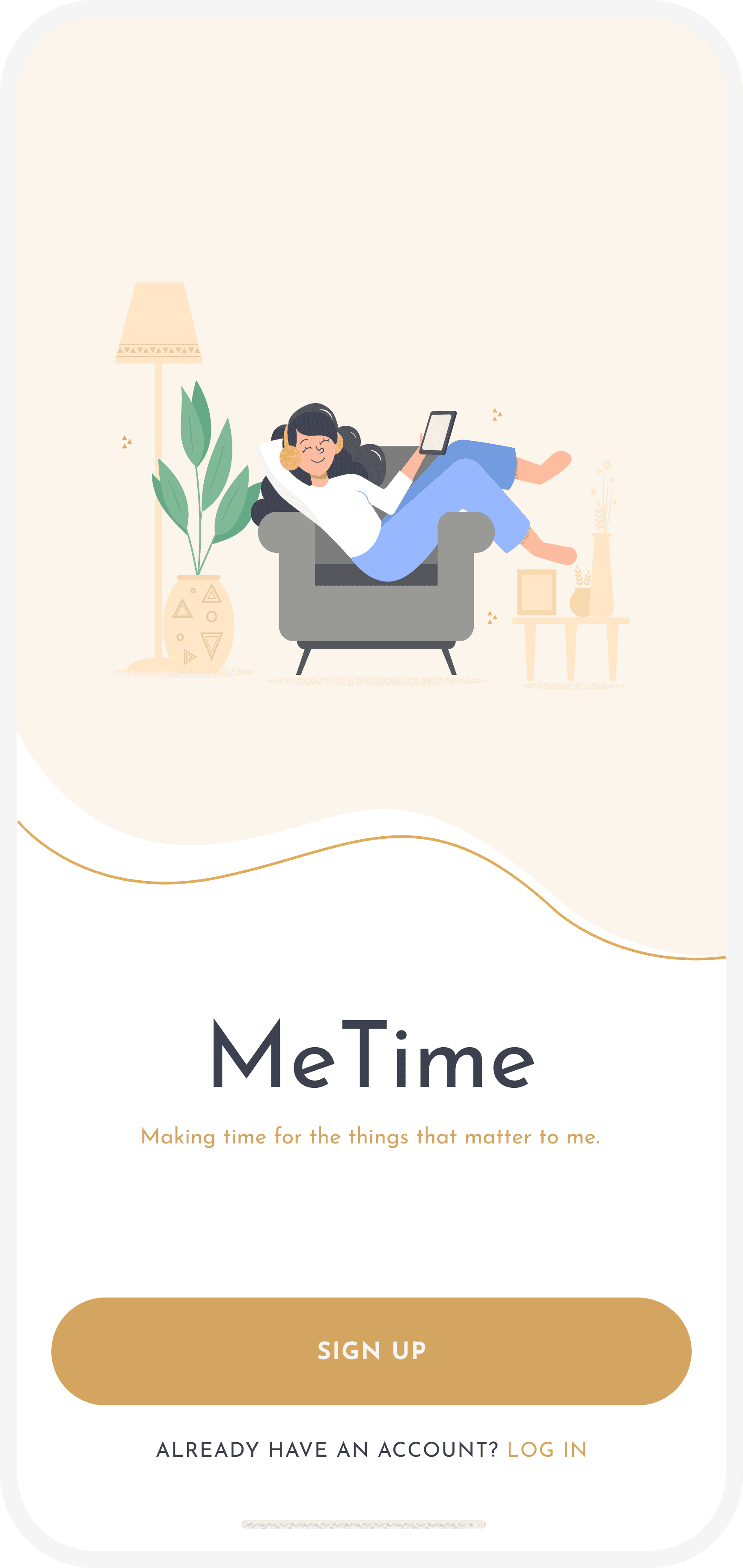MeTime sign up and login wireframe