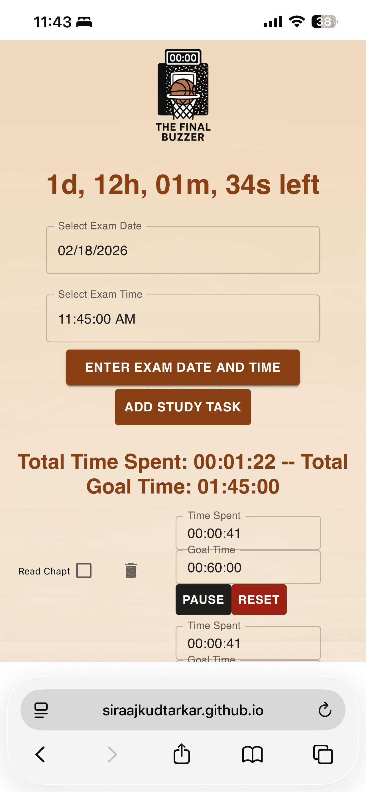 The Final Buzzer mockup